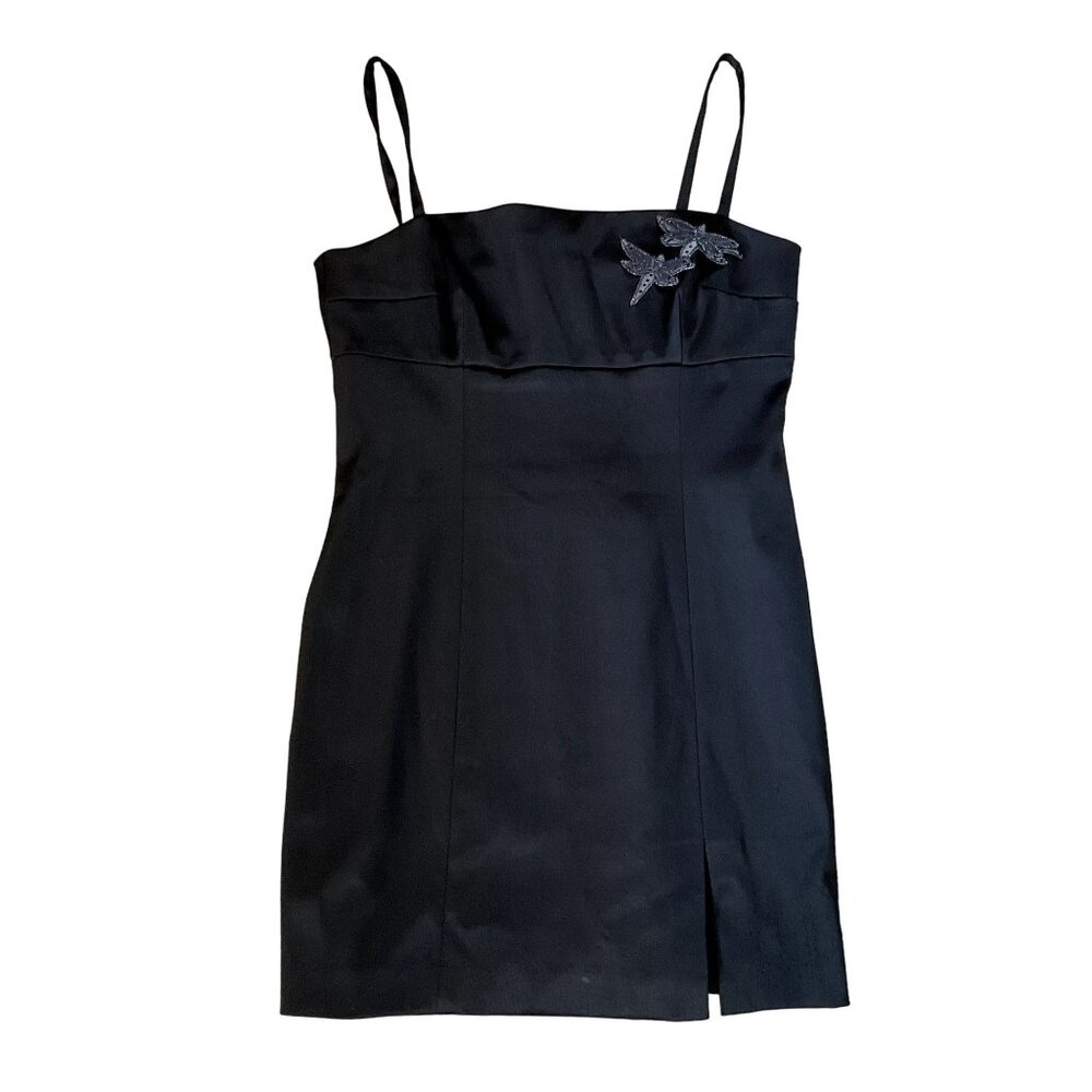VTG Hugo Buscati Black Cocktail Dress Sz 12 USA Made Straps Pencil Short Womens